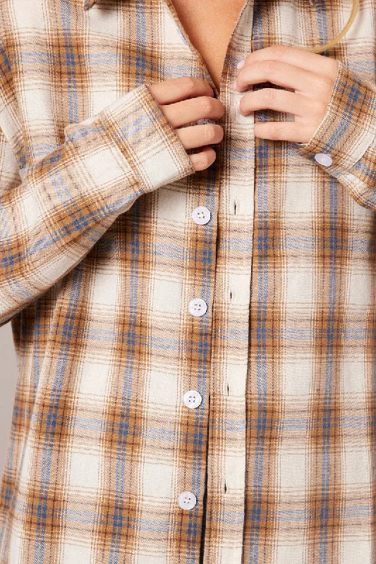 Beige Check Relaxed Shirt Long Sleeve