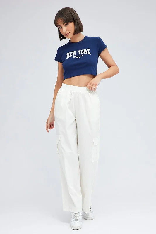 Blue Baby Tee Short Sleeve Crop Graphic