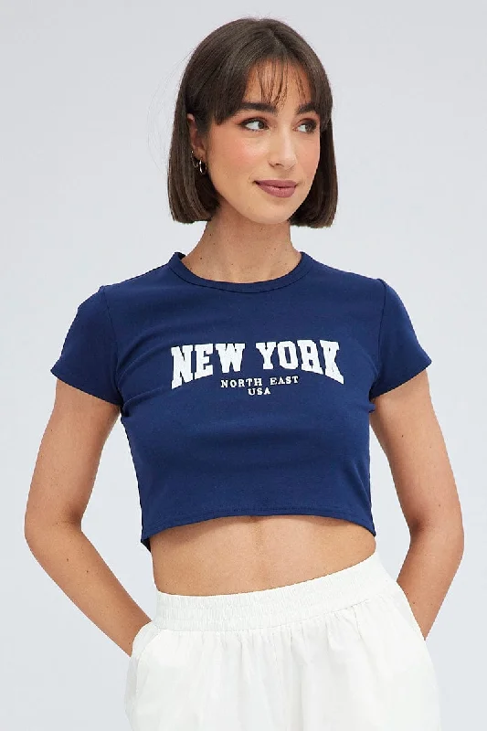 Blue Baby Tee Short Sleeve Crop Graphic