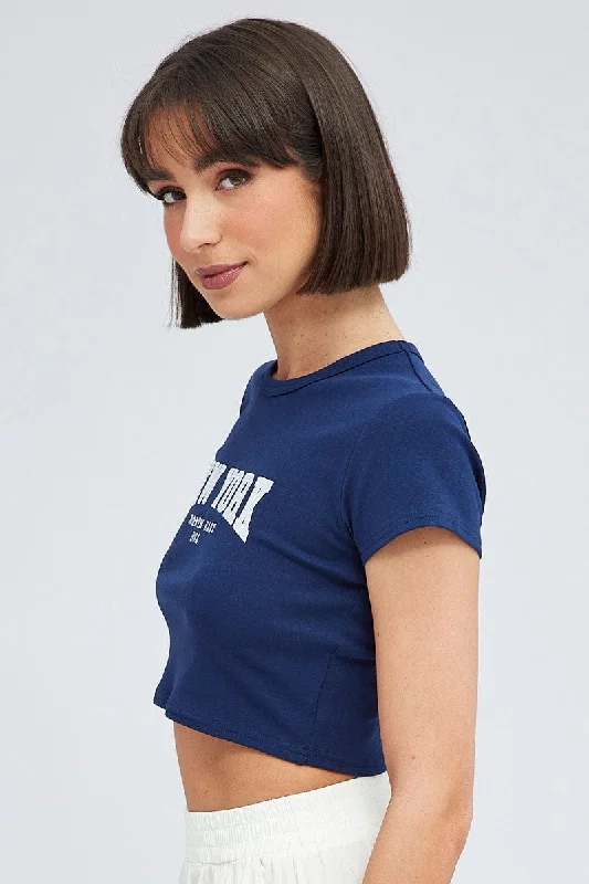 Blue Baby Tee Short Sleeve Crop Graphic