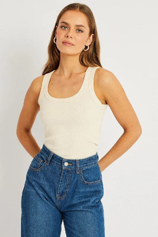 White Singlet Top Contrast Stitch