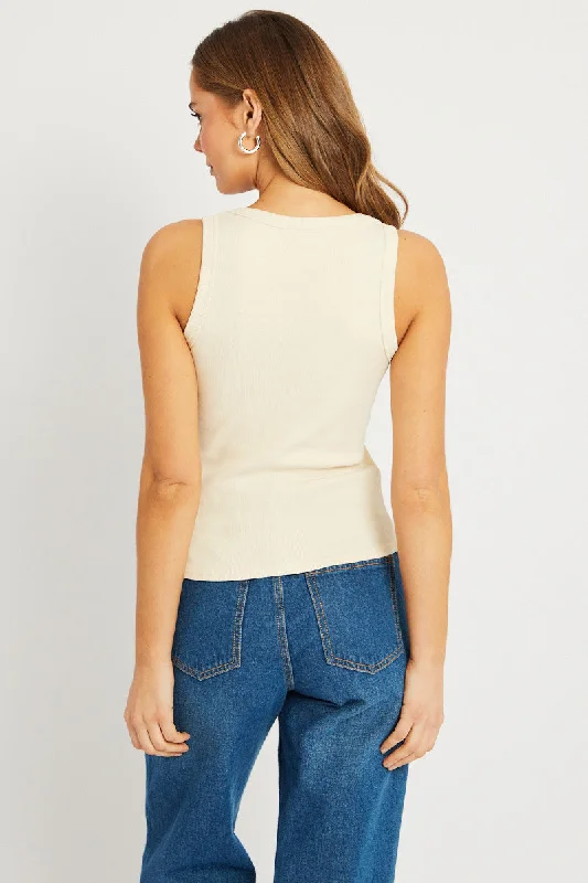 White Singlet Top Contrast Stitch