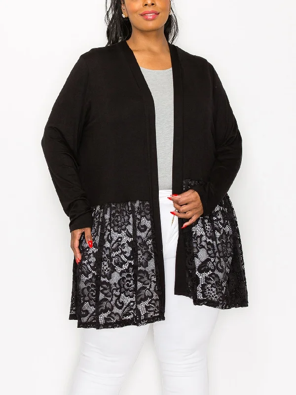 Lace Peplum Cardigan-Plus