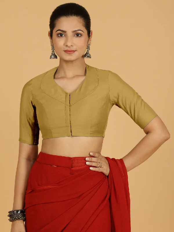 Pallavi x Rozaana | Elbow Sleeves Saree Blouse in Dijon Mustard