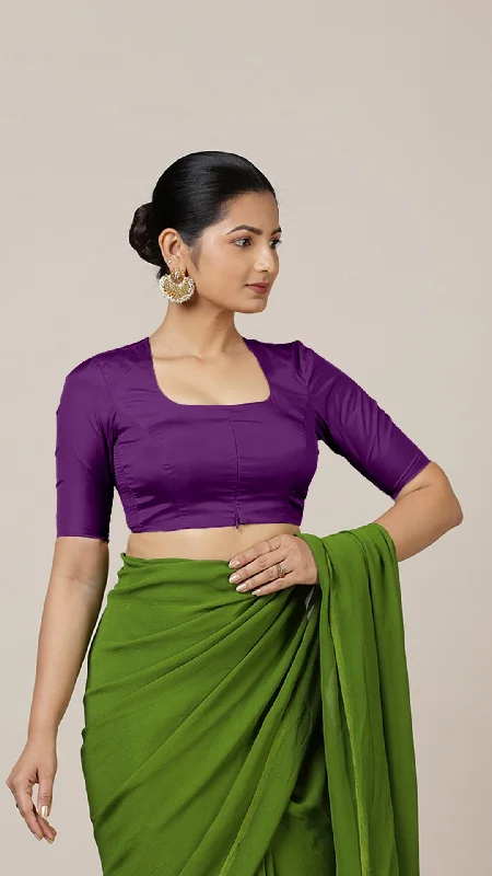 Aziza x Rozaana | Elbow Sleeves Saree Blouse in Purple