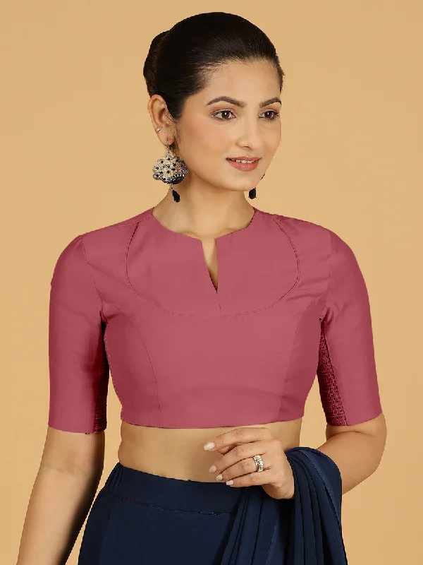 Karishma x Rozaana | Elbow Sleeves Saree Blouse in Rose Pink