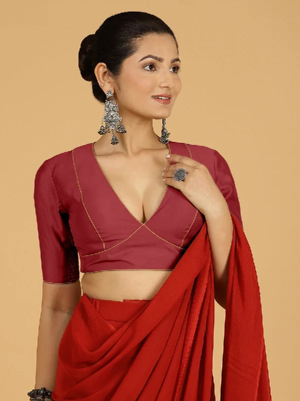 Ghazal x Rozaana | Elbow Sleeves Saree Blouse in Scarlet Red