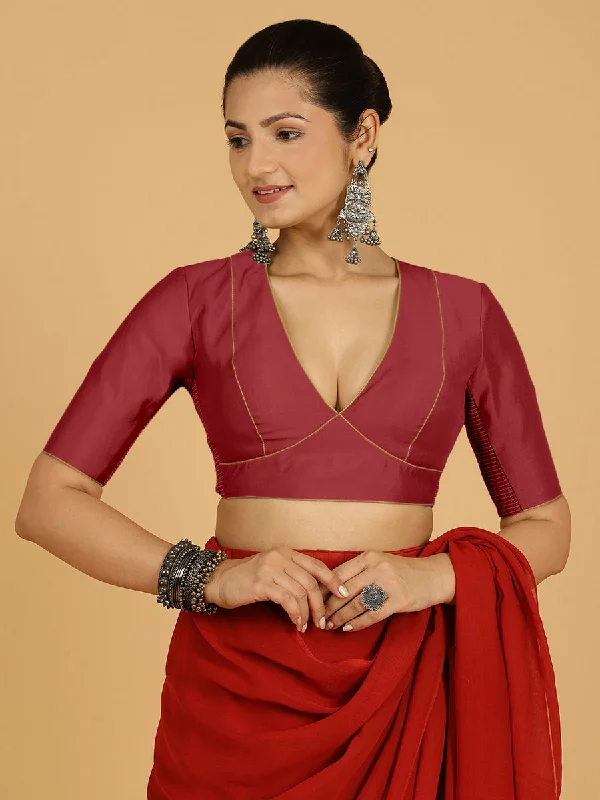 Ghazal x Rozaana | Elbow Sleeves Saree Blouse in Scarlet Red