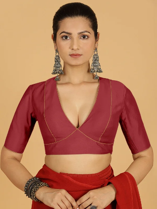 Ghazal x Rozaana | Elbow Sleeves Saree Blouse in Scarlet Red