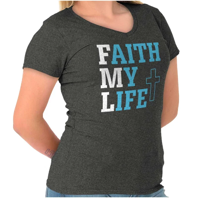 Faith My Life Junior Fit V-Neck T Shirt