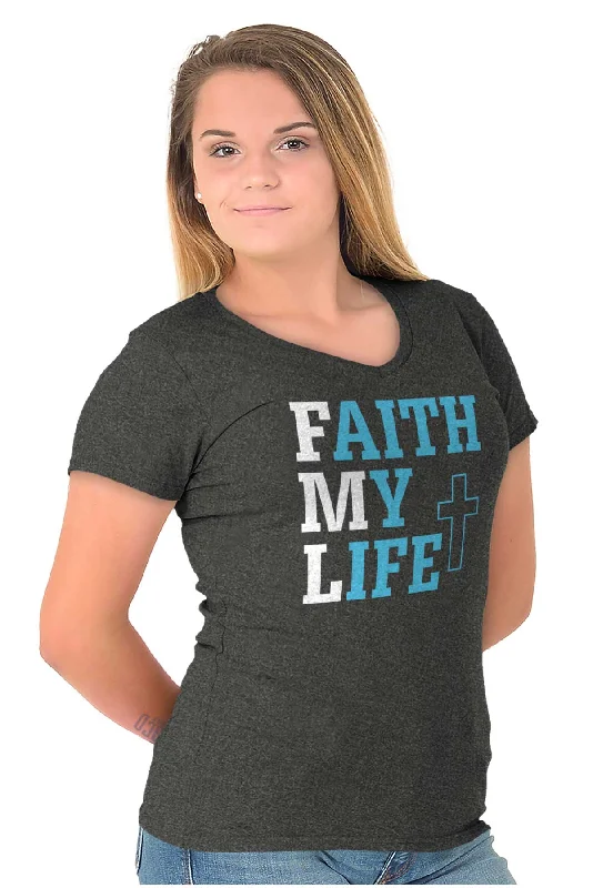 Faith My Life Junior Fit V-Neck T Shirt