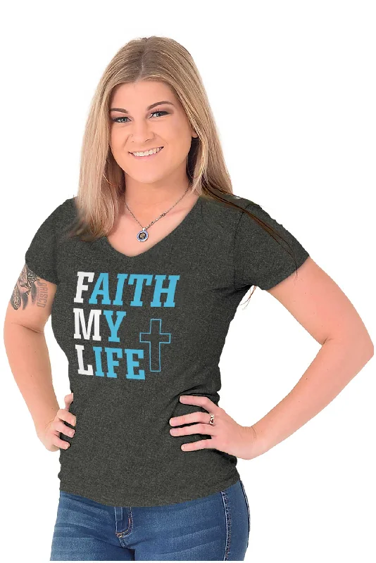 Faith My Life Junior Fit V-Neck T Shirt