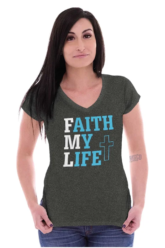 Faith My Life Junior Fit V-Neck T Shirt