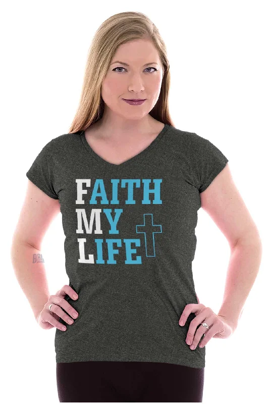 Faith My Life Junior Fit V-Neck T Shirt