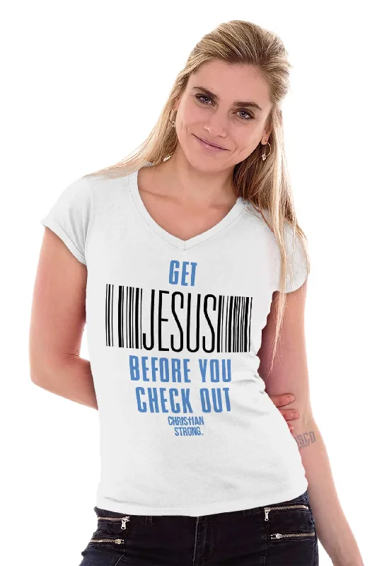 Get Jesus Junior Fit V-Neck T-Shirt