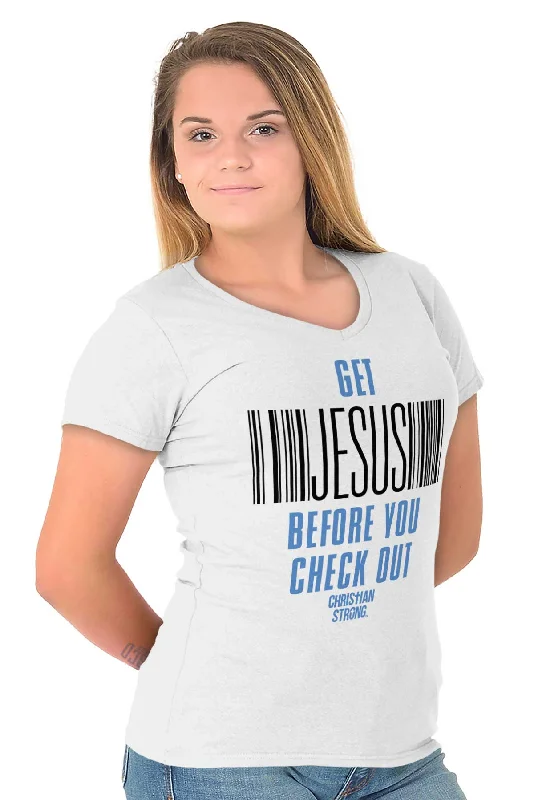 Get Jesus Junior Fit V-Neck T-Shirt