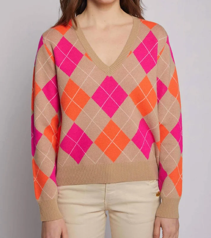 Argyle Pullover In Beige Wool Blend