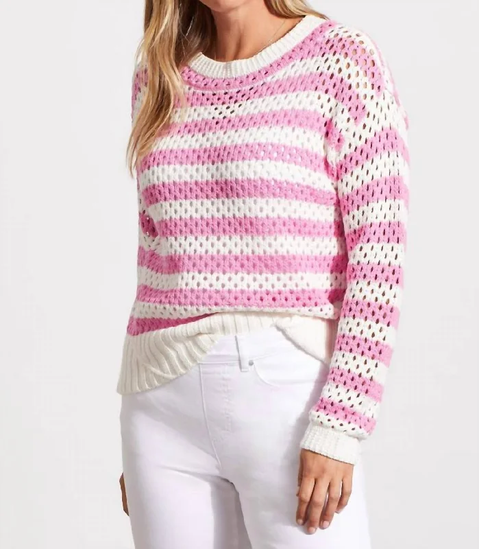 Boat Neck Striped Sweater In Fuchsia Pink