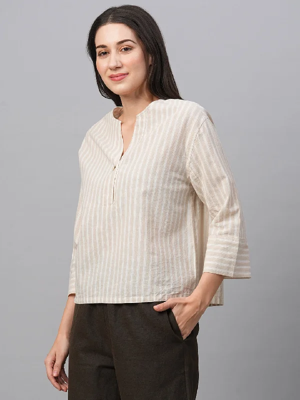 Women's Khaki Cotton Linen Regular Fit Blouse