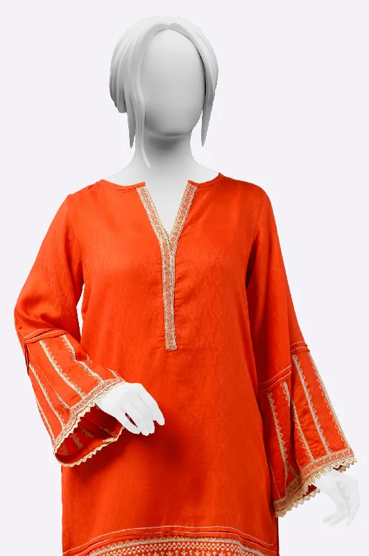 Orange Embroidered Kurti