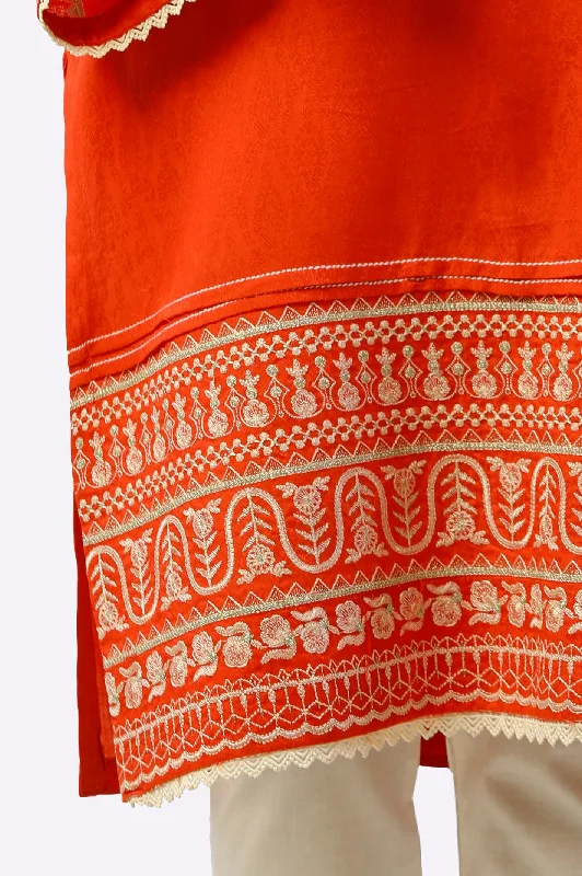 Orange Embroidered Kurti