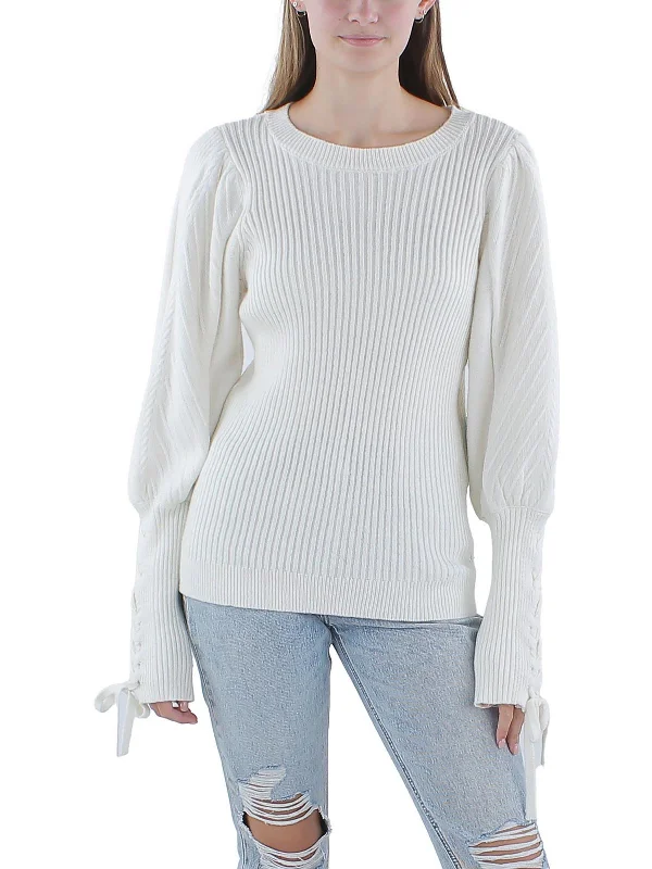 Womens Ribbed Knit Crew Neck Pullover Sweater