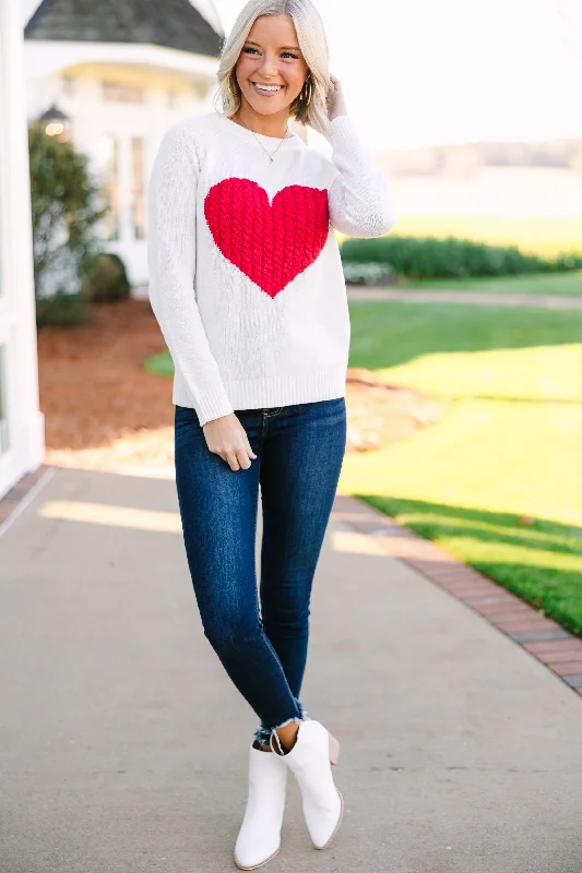 All For Love Ivory and Red Heart Sweater