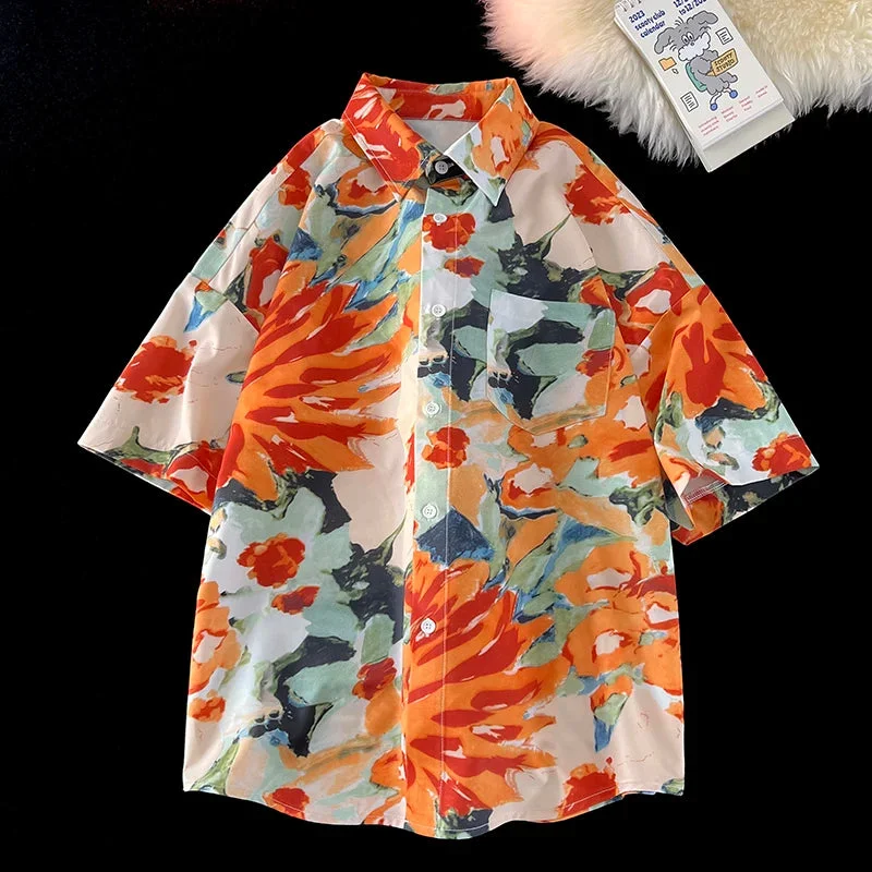 Fashion Hawaii Shirt Floral Pattern Trendy Summer Beach Shirts Leightweight Short Sleeve Casual Men Blouses Harajuku Couple Tops