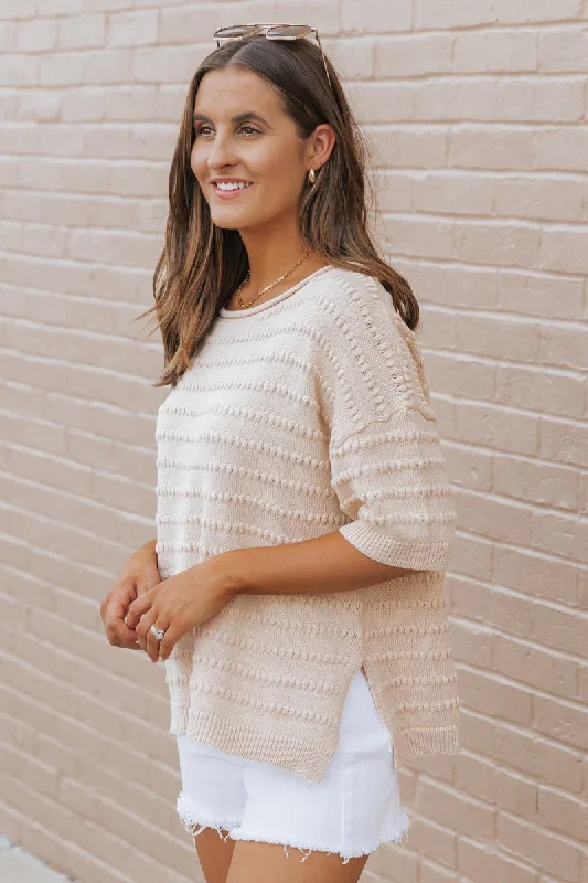 Oatmeal Textured Boat Neck Sweater