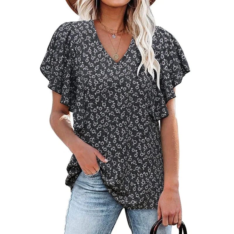 FashionSierra - Floral Print Chiffon Oversized T-shirt