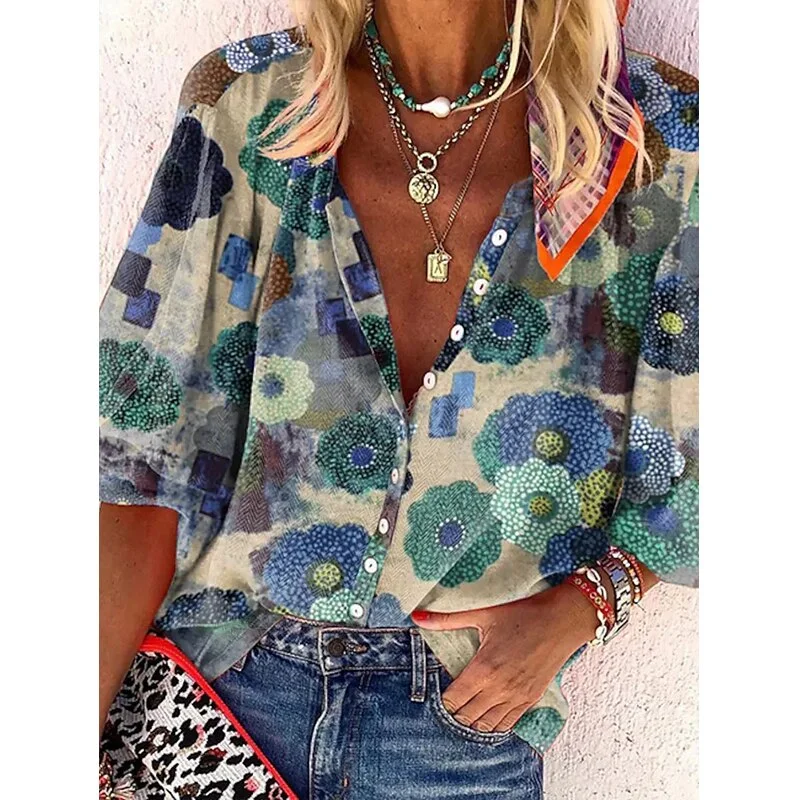 FashionSierra - Vintage Loose Stamens Print Blouses