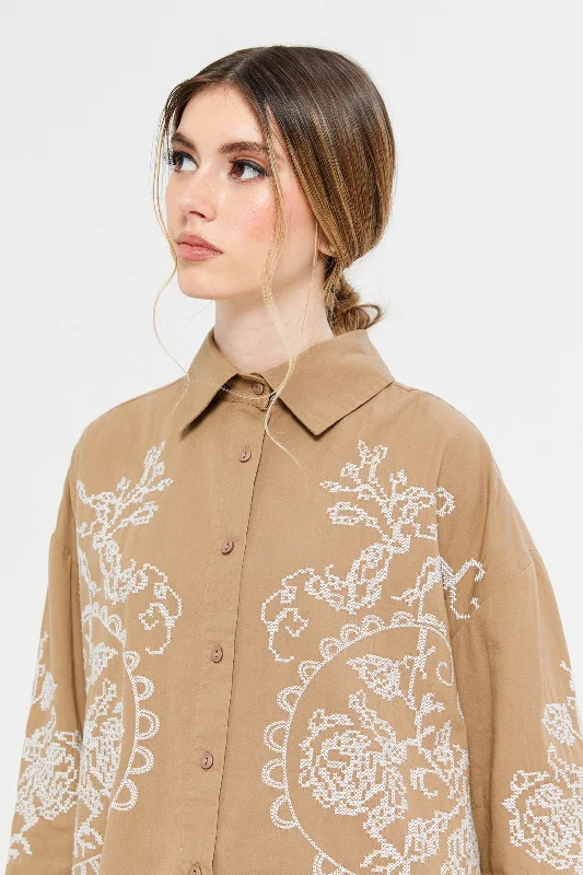 Women Beige Embroidered Blouse