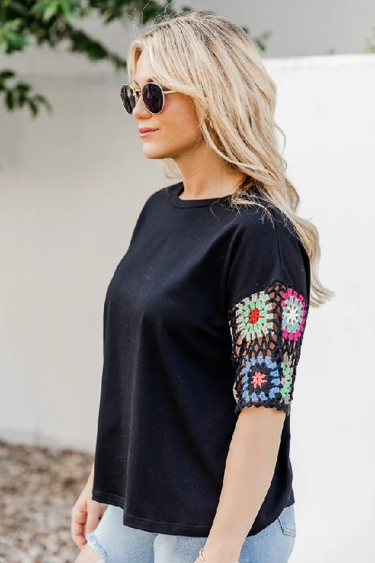 Better And Best Black Crochet Sleeve Tee FINAL SALE