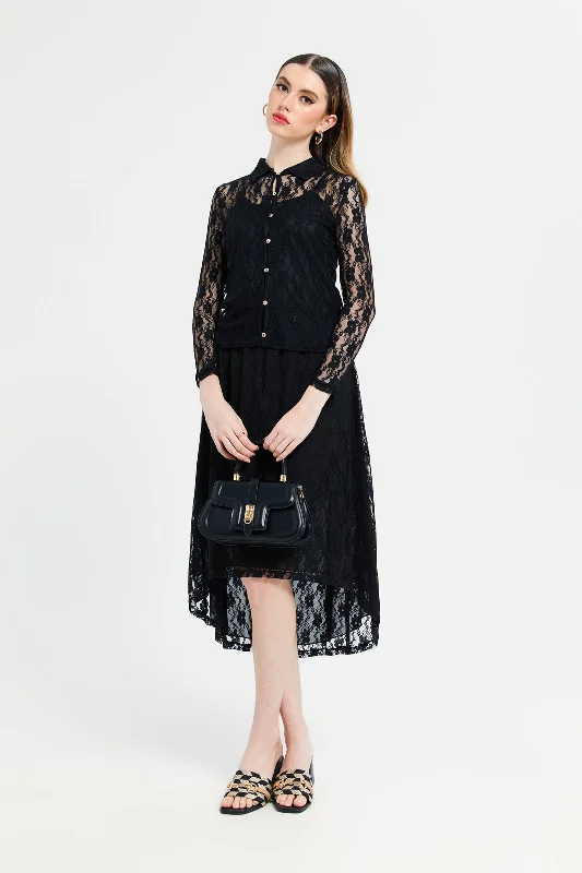 Women Black Lace Blouse