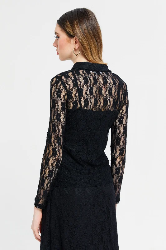 Women Black Lace Blouse