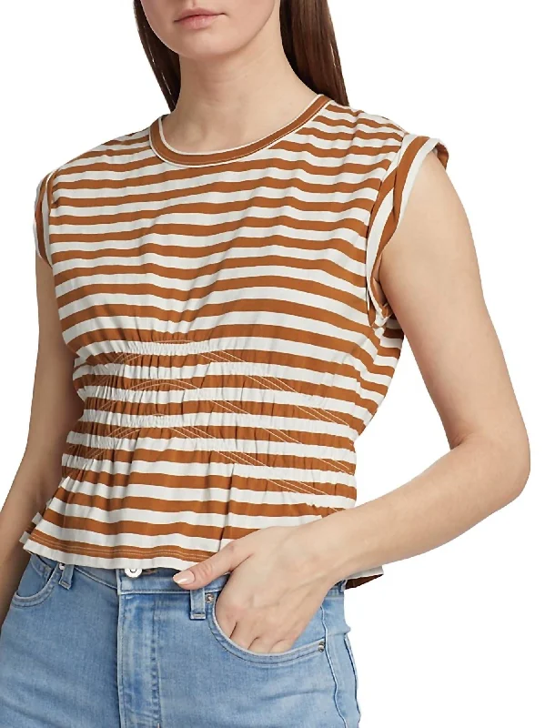 Buchanan Striped Sleeveless T-Shirt In Gold Sand Off White