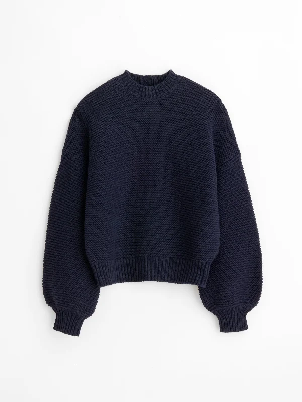 Button-Back Crewneck Sweater