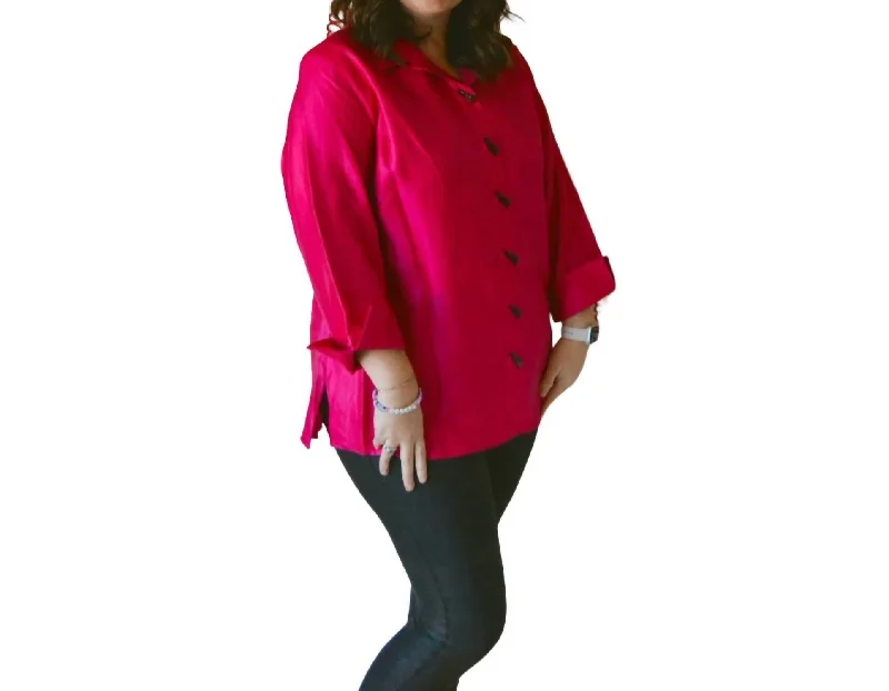 Button Front Hi-Lo Shirt In Bright Fuchsia