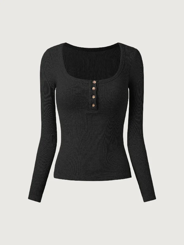 Cashsoft U-Neckline Henley Brami Top