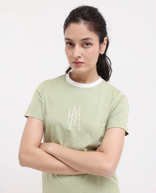 Rareism Women'S Cosme Light Green Cotton Poly Fabric Short Sleeve Crew Neck Solid T-Shirt