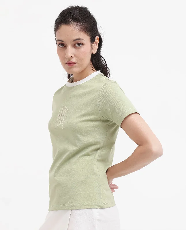 Rareism Women'S Cosme Light Green Cotton Poly Fabric Short Sleeve Crew Neck Solid T-Shirt