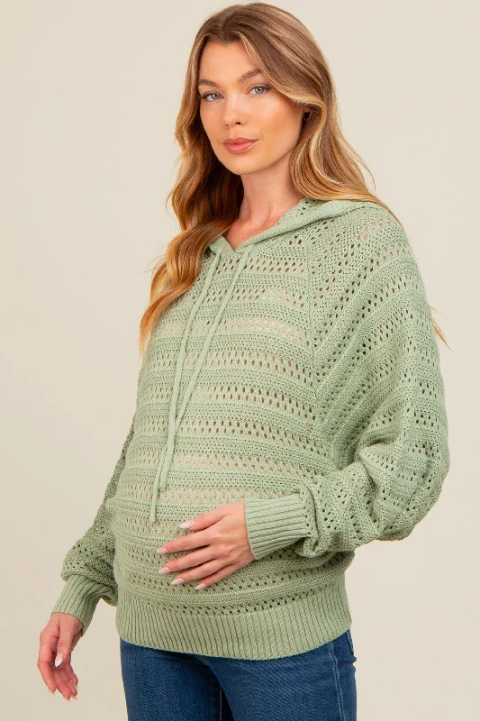 Light Olive Pointelle Knit Maternity Sweater