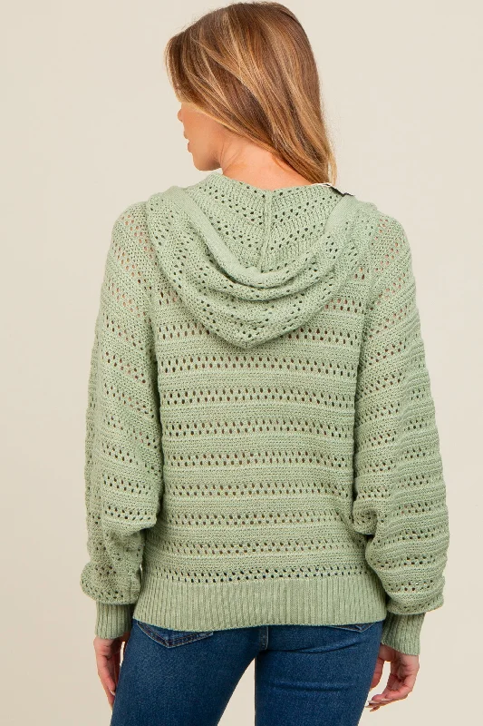 Light Olive Pointelle Knit Maternity Sweater