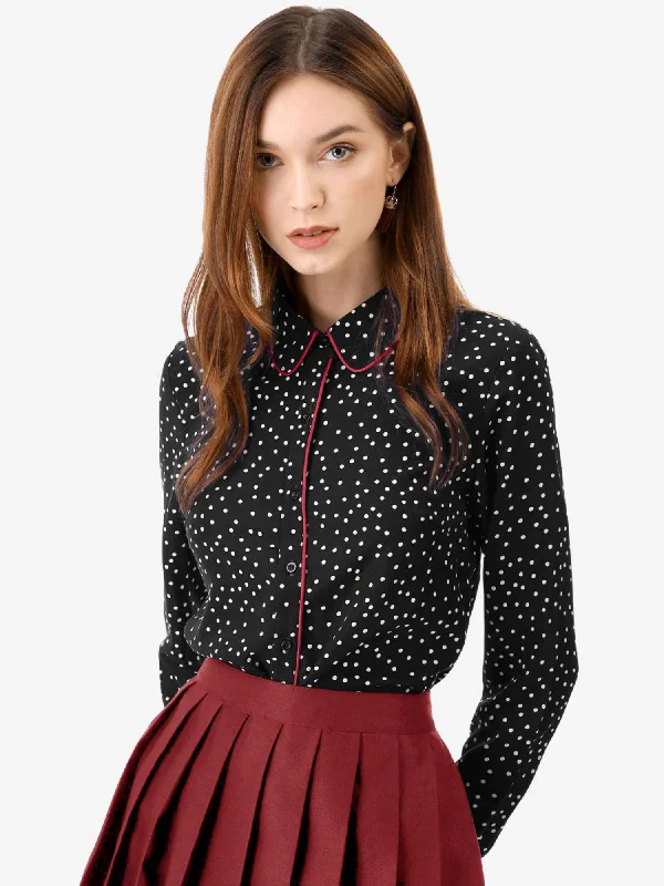 Printed Long Sleeve Piped Button Down Office Shirt