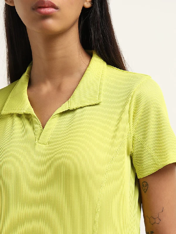 Studiofit Lime Ribbed Collared T-Shirt