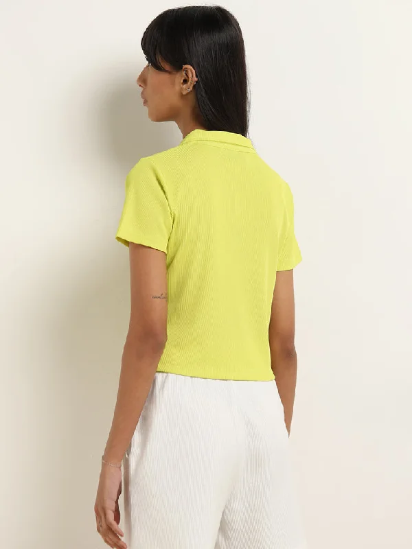 Studiofit Lime Ribbed Collared T-Shirt