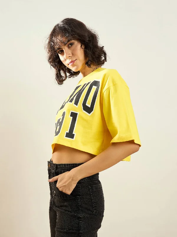 Women Yellow MILANO 1991 Printed Crop T-shirt