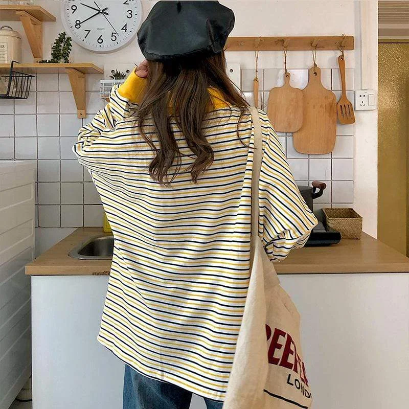 Women's Cute Turtleneck Contrast Color Striped Shirts