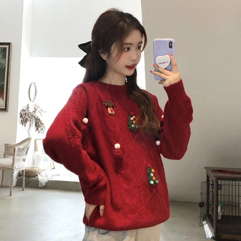 Women's Kawaii Christmas Trees Knitted Sweater