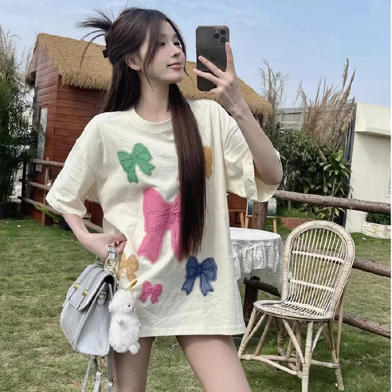 Women's Kawaii Foaming Bowknot Printed T-shirt